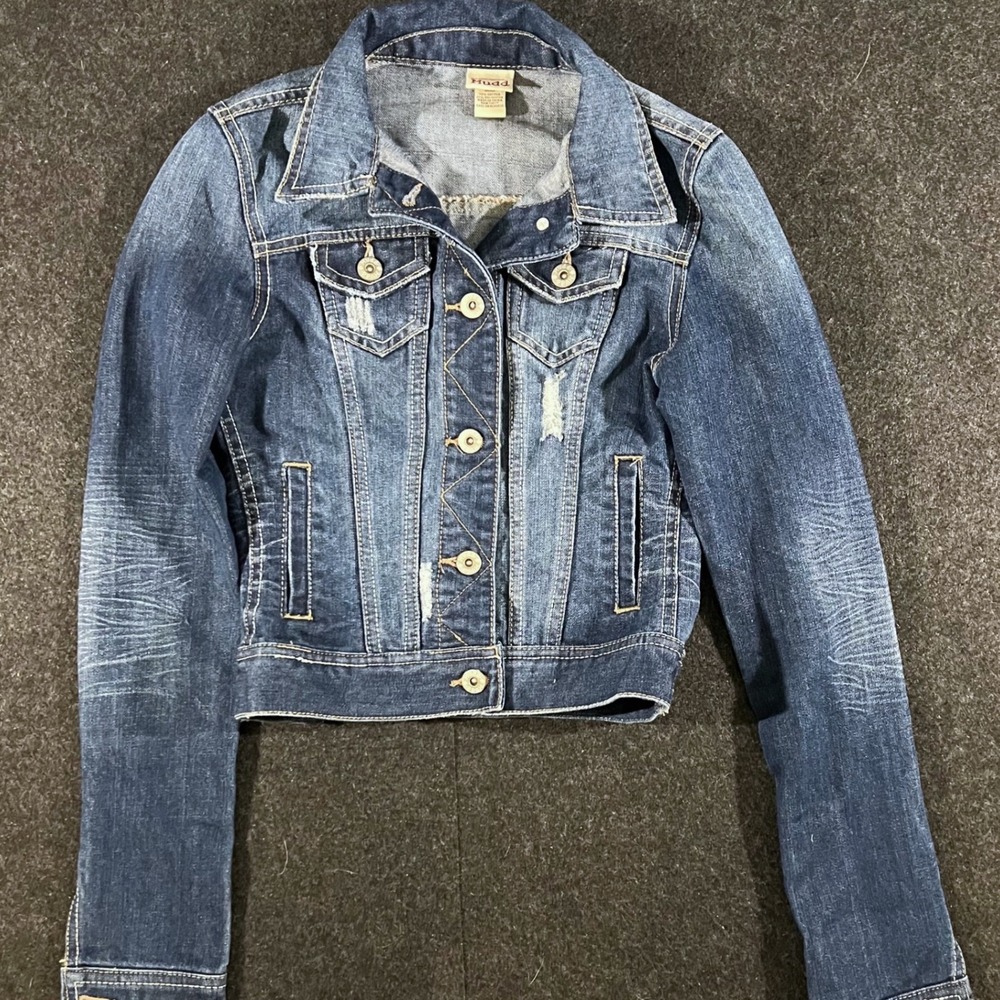 Mudd Denim Jacket Womens XS Blue Distressed Trucker Y2K Grunge Skater Vintage